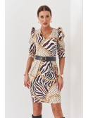 Kleid mit Kugeln und Animal-Print, Creme, 03008 – Online-Shop – Boutique